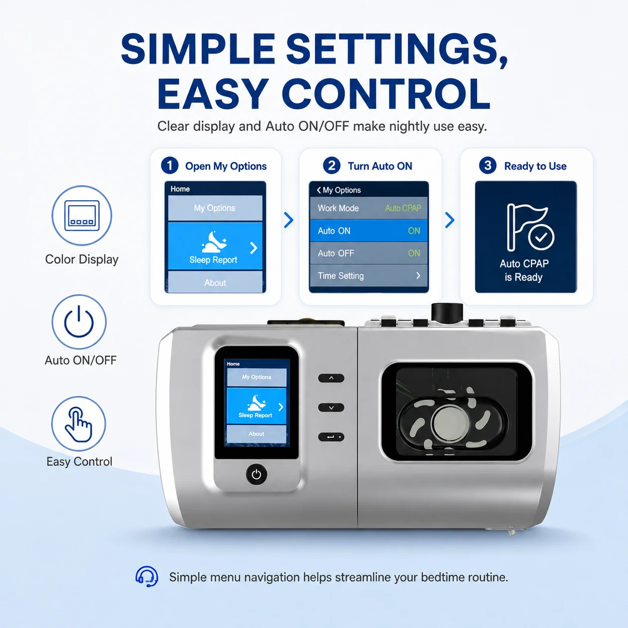Resoxy DS6 Auto CPAP Machine Automatic Pressure Adjustment Device For Sleep Heated 28dB Low Noise with SD-card For Home Travel