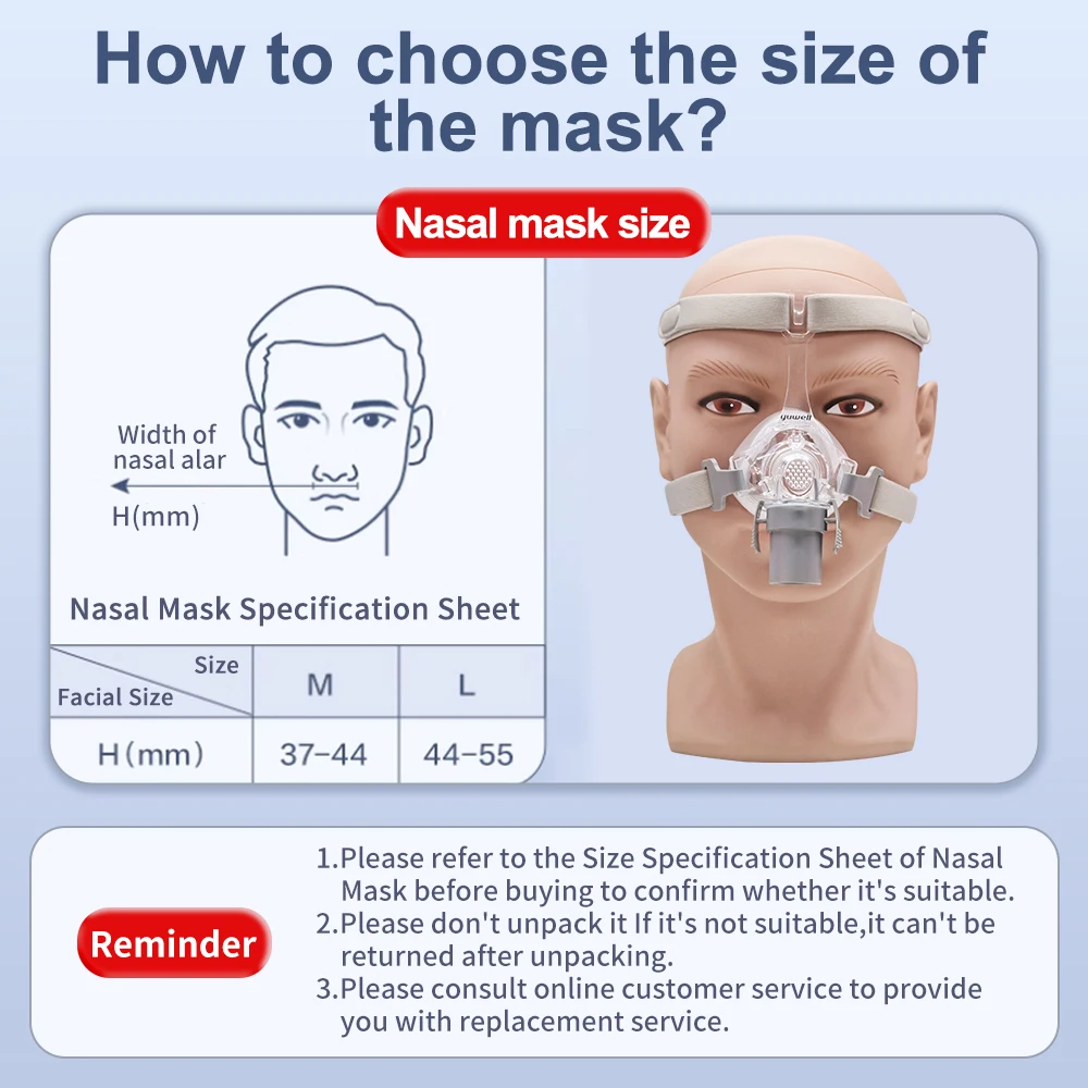 YUWELL Nasal Mask CPAP Mask With Headgear Silicon Gel Cushions for Auto CPAP Machine Sleep Apnea Nasal Mask Anti Snoring Mask