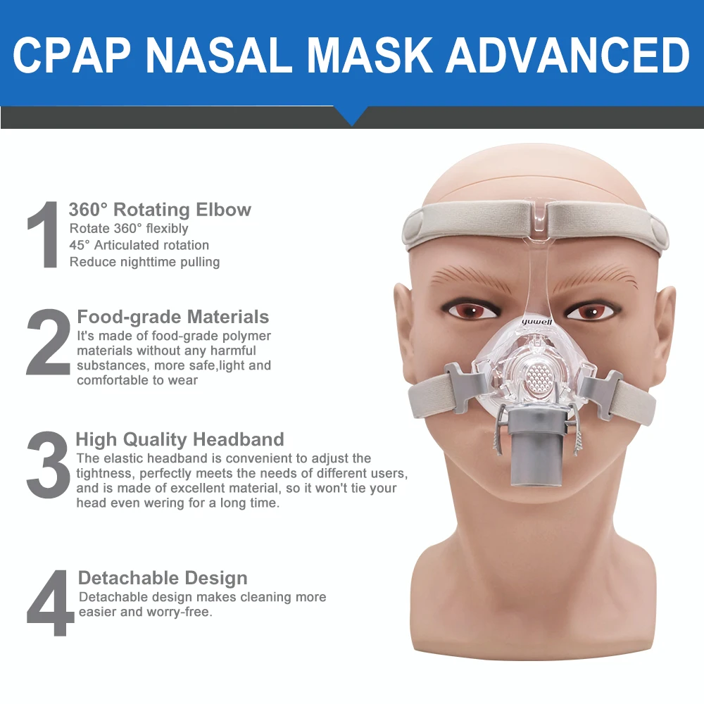 YUWELL Nasal Mask CPAP Mask With Headgear Silicon Gel Cushions for Auto CPAP Machine Sleep Apnea Nasal Mask Anti Snoring Mask