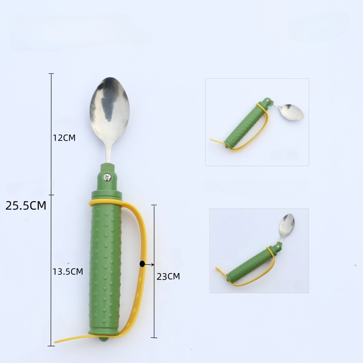 Elderly Eating Aids Fork/Spoon Food Grade Stainless Steel with Anti-drop Skid Safe Straps Adjustable Angle Assistive Cutlery Set