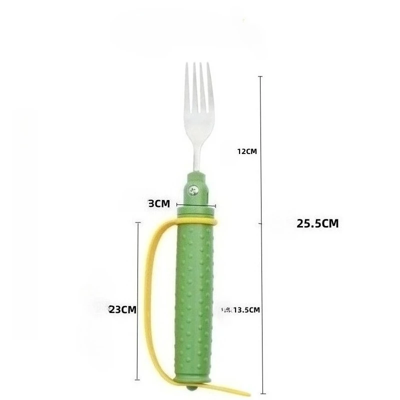 Elderly Eating Aids Fork/Spoon Food Grade Stainless Steel with Anti-drop Skid Safe Straps Adjustable Angle Assistive Cutlery Set