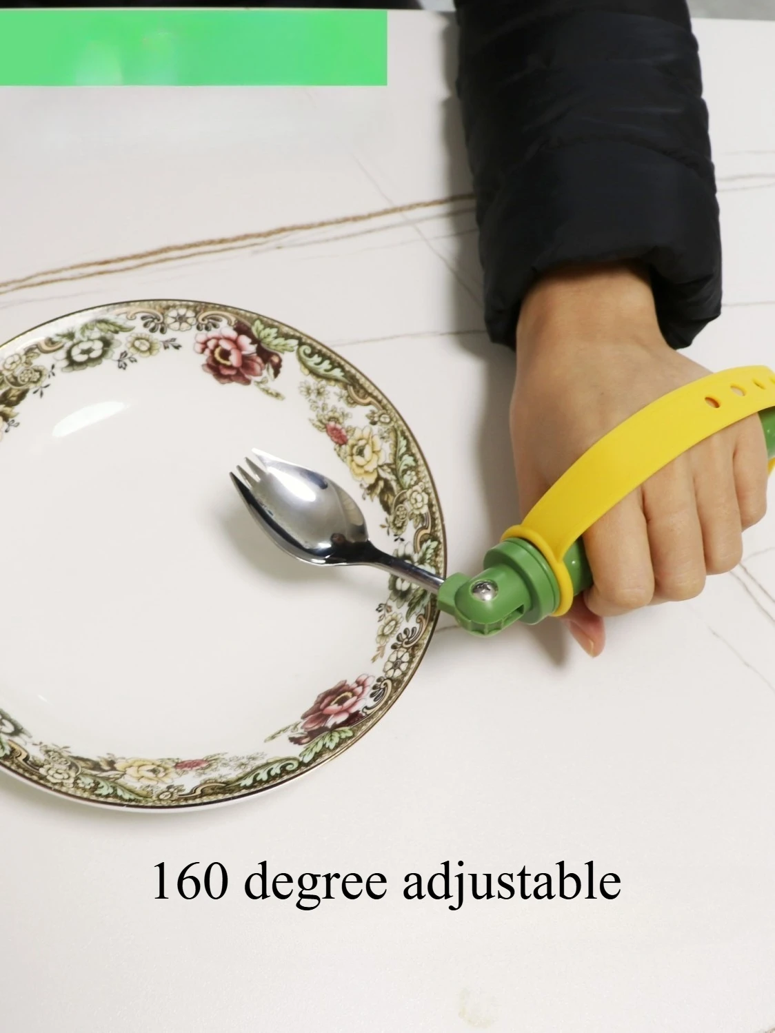 Elderly Eating Aids Fork/Spoon Food Grade Stainless Steel with Anti-drop Skid Safe Straps Adjustable Angle Assistive Cutlery Set