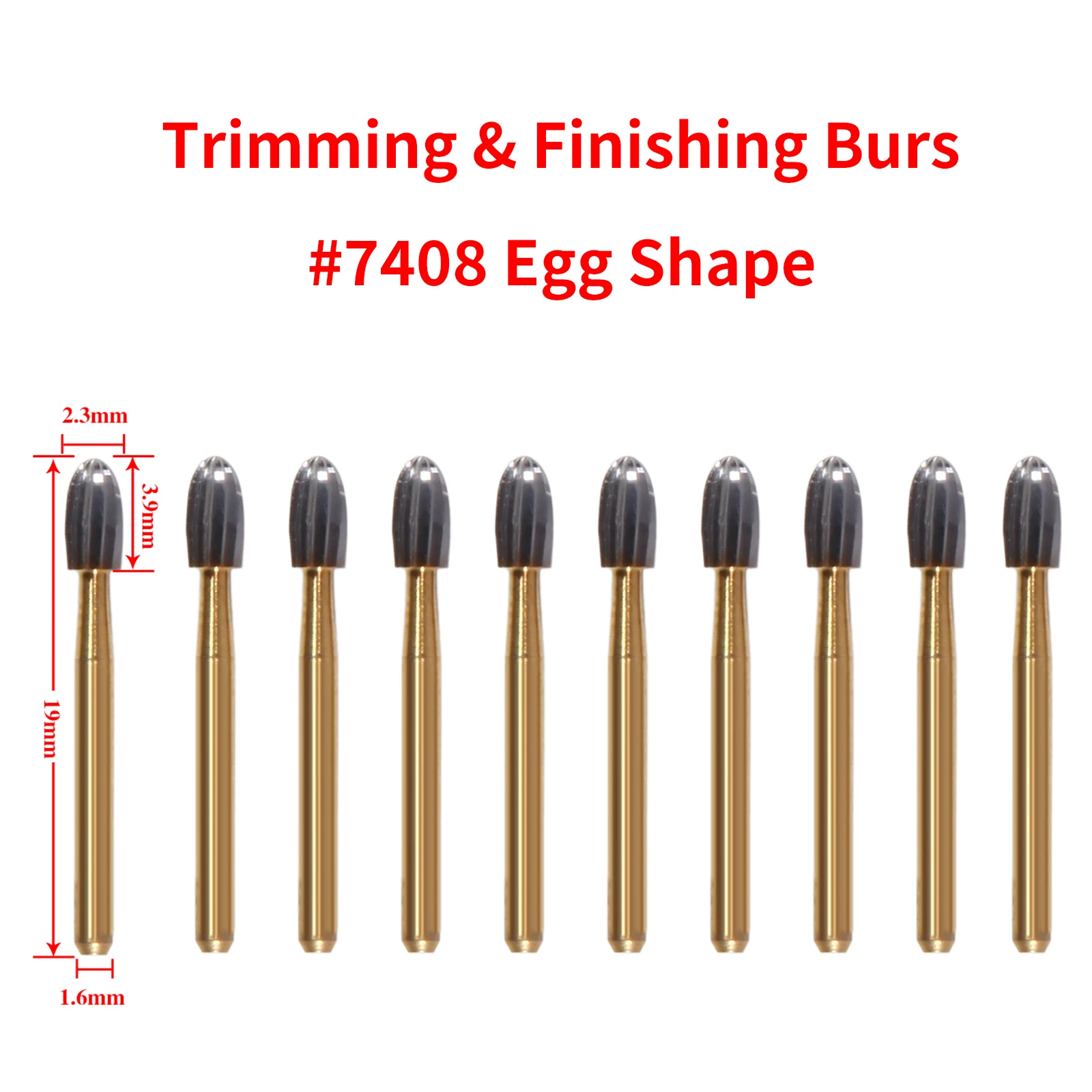 Dental Tungsten Carbide Burs Trimming & Finishing Gold FG-7404/7406/7408 for High Speed Handpiece