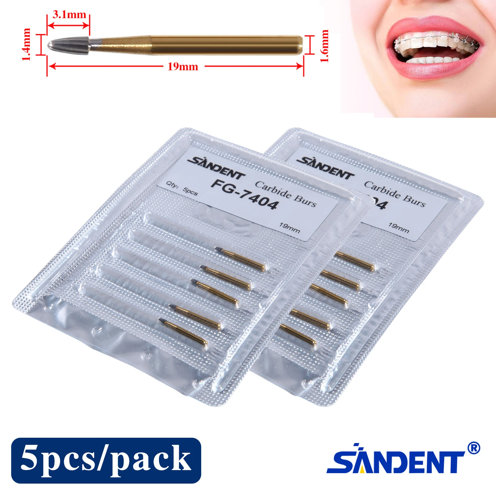 Dental Tungsten Carbide Burs Trimming & Finishing Gold FG-7404/7406/7408 for High Speed Handpiece