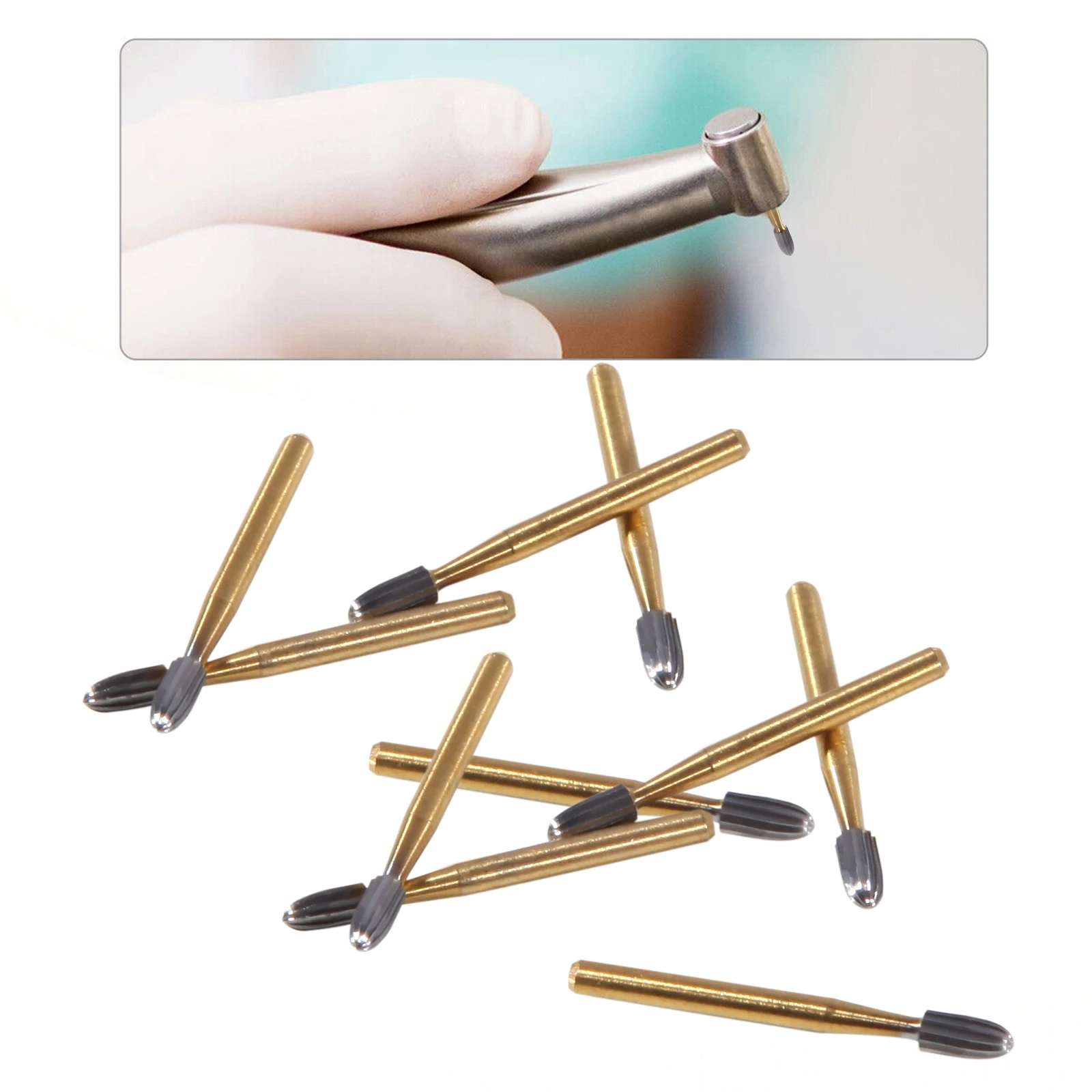 Dental Tungsten Carbide Burs Trimming & Finishing Gold FG-7404/7406/7408 for High Speed Handpiece