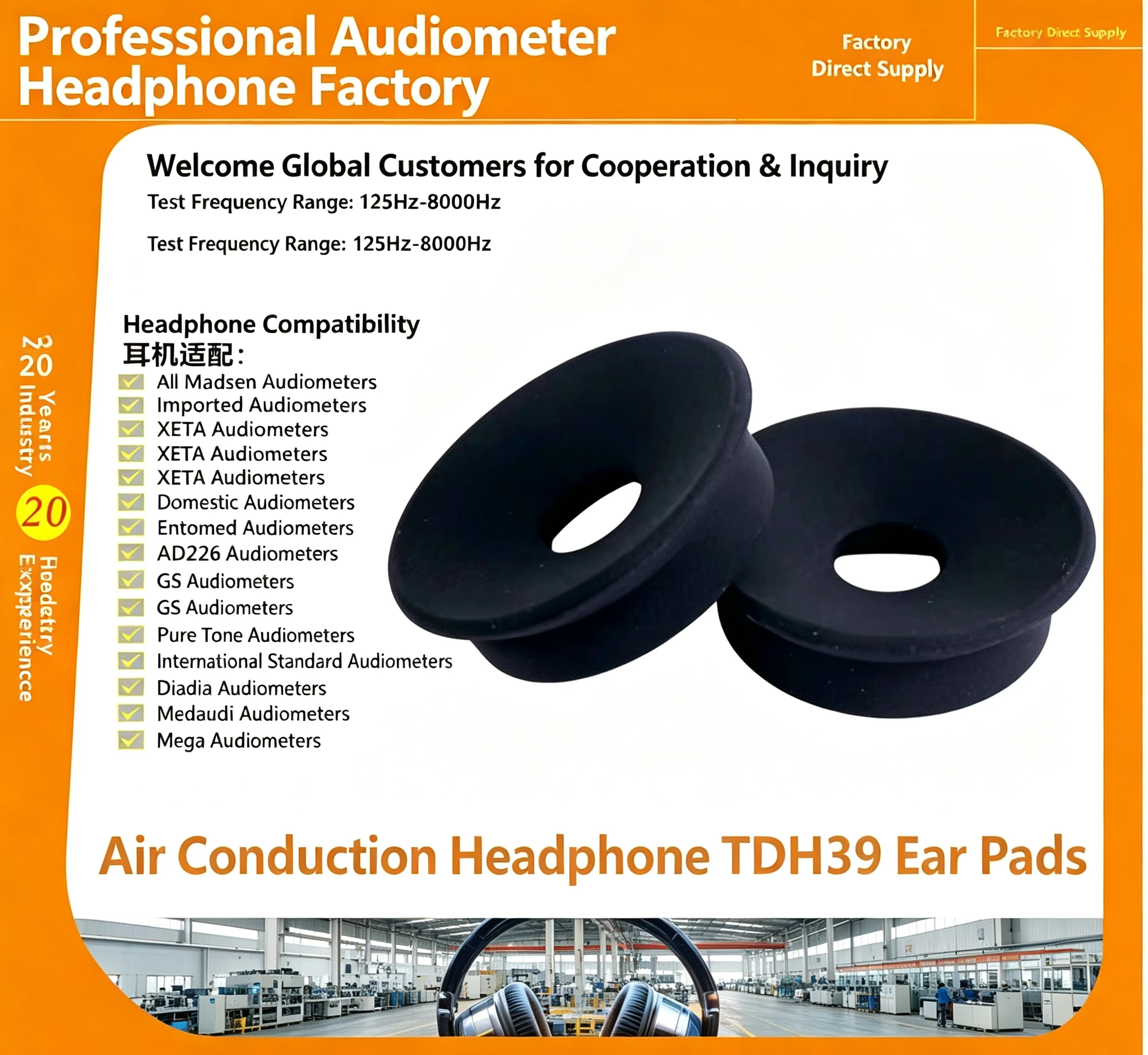 High quality TDH39 DD45 audiometer air sensor headphone pad headphone professional audiometer