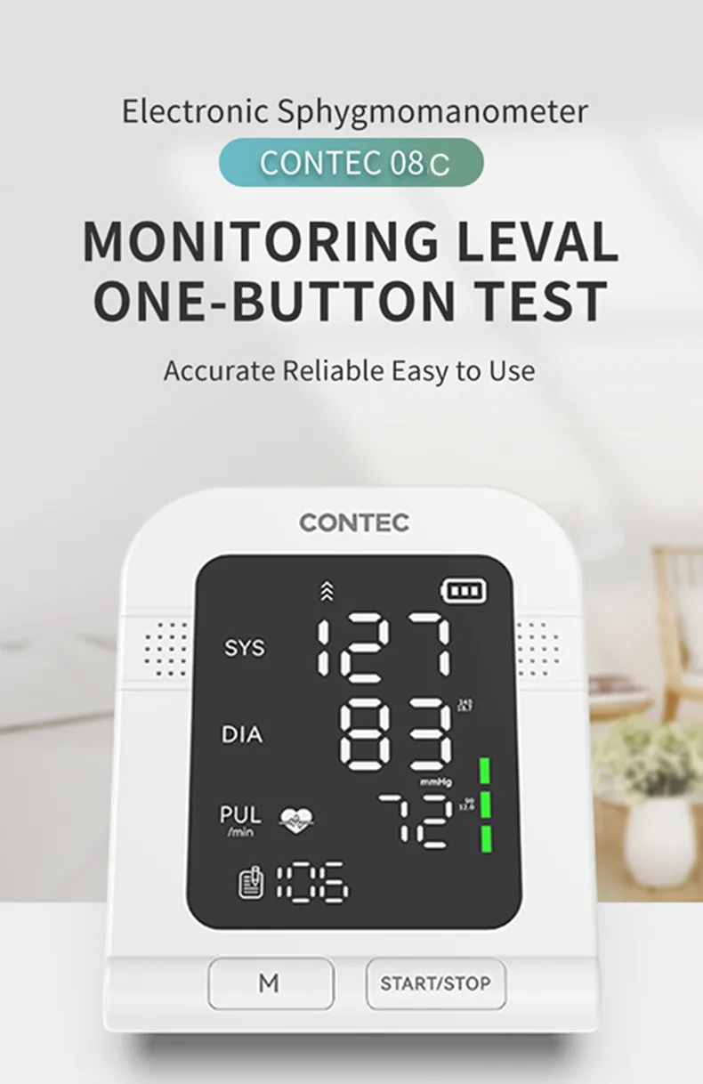 CONTEC Portable Automatic Digital Blood Pressure Monitor BP Monitor Monitoring Leval Sphygmomanometer Big LED Display 08C/08E