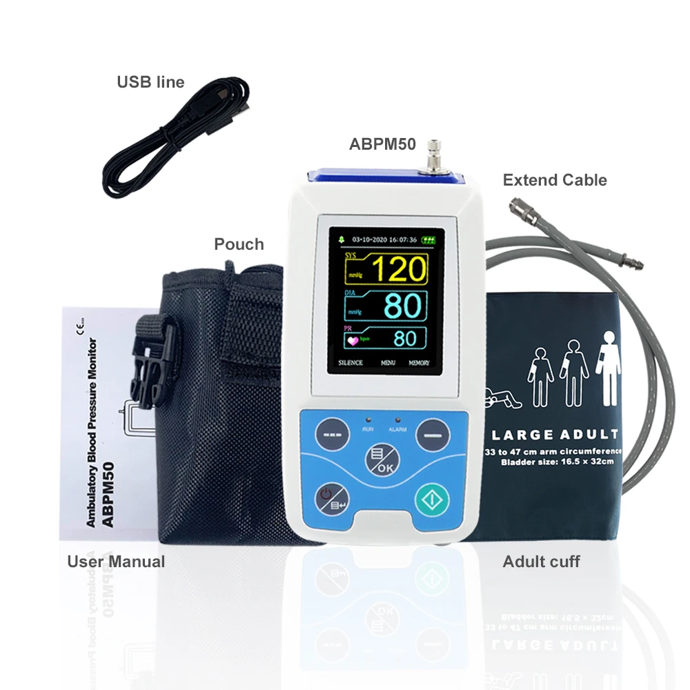 Contec ABPM50 Arm Ambulatory Blood Pressure Monitor 24hours NIBP Holter Monitor+ Adult, Child ,Large Adult Cuff  Choos