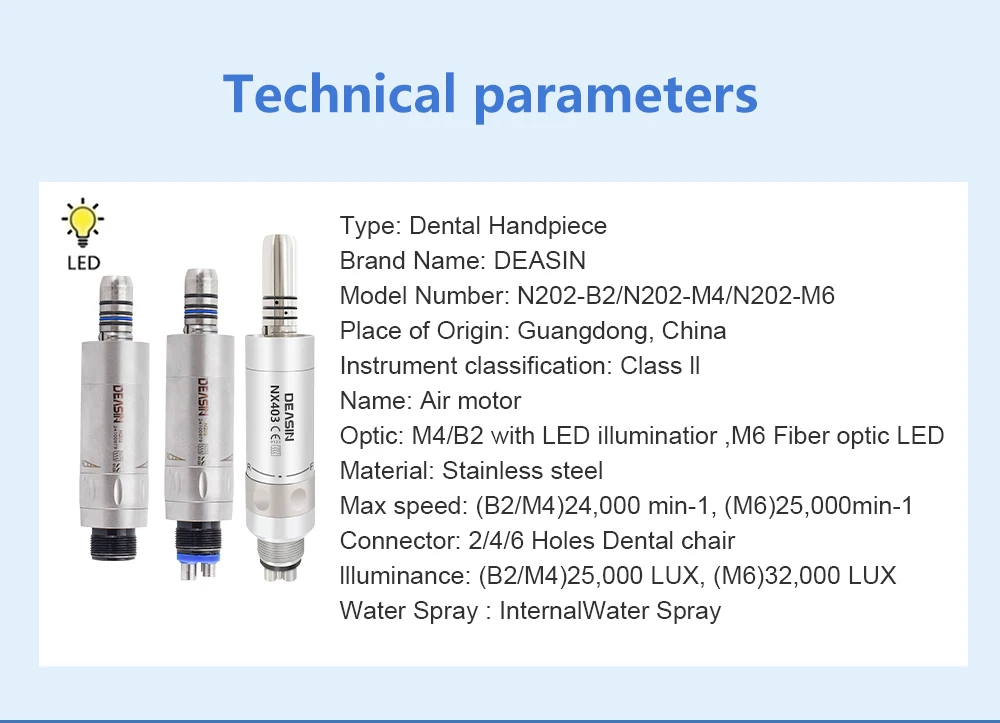 DEASIN Air Motor Dental Handpiece Micromotor Internal Water Spray For Contra Angle Straight Dental Unit 2/4/6 holes Connector