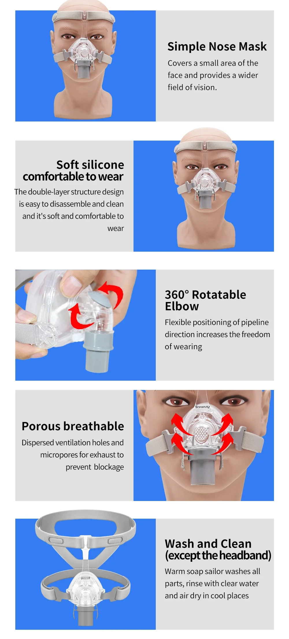 Yuwell CPAP Nasal Mask YN02 With Headgear Silicon Gel Cushions Sleep Apnea Anti Snoring Mask for Auto CPAP Machine Home Travel