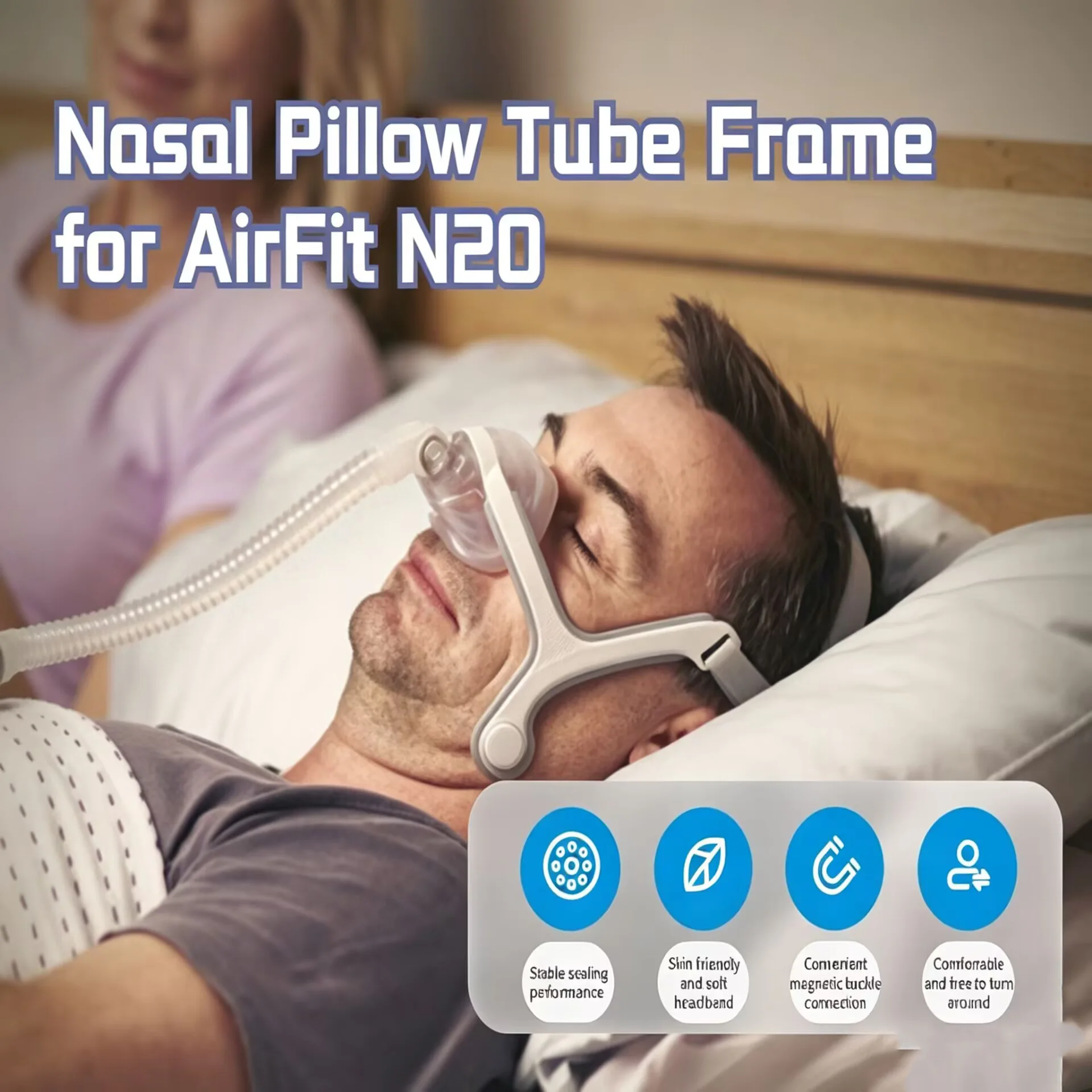 AirFit N20 Nasal CPAP Mask Upgrade Kit Reusable Frame Elbow Assembly with Headgear Tube and Cushion for Sleep Apnea Thera