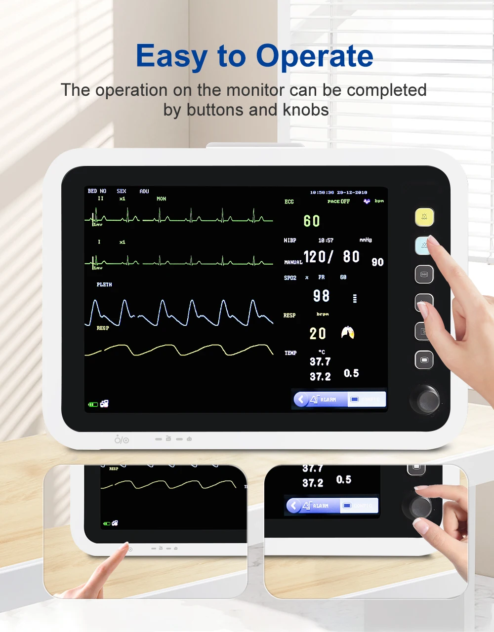 Resoxy Patient Vital Signs Monitor 12.1 Inch Screen Human Use 6 Parameters Medical Patient Monitor ECG NIBP TEMP RESP SPO2 PR
