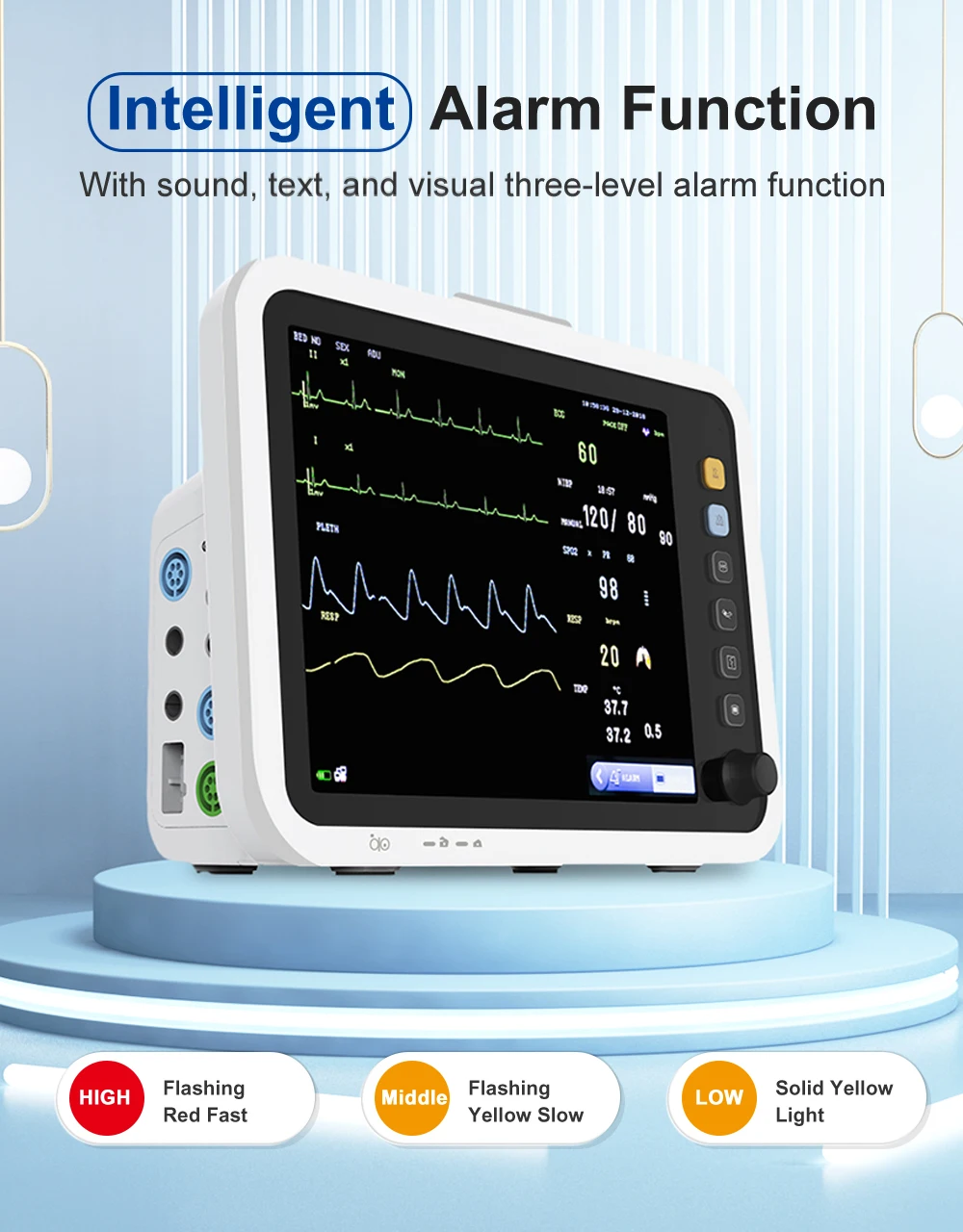 Resoxy Patient Vital Signs Monitor 12.1 Inch Screen Human Use 6 Parameters Medical Patient Monitor ECG NIBP TEMP RESP SPO2 PR