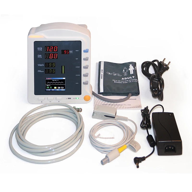 CONTEC ICU Patient Monitor with Infrared Thermometer,SPO2 TEMP NIBP Pulse Rate Vital Signs Monitor