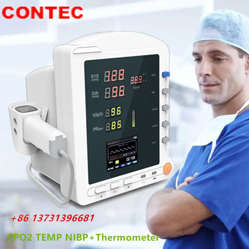 CONTEC ICU Patient Monitor with Infrared Thermometer,SPO2 TEMP NIBP Pulse Rate Vital Signs Monitor