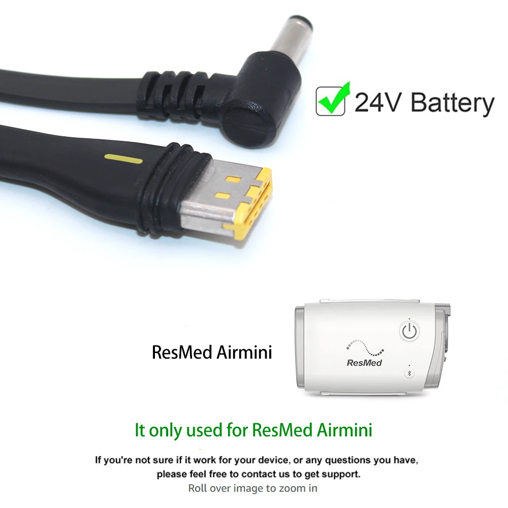 DC Power Cable for ResMed AirMini CPAP, 24V Power Cord for External Battery/Power Bank, 5.5x2.1mm Portable Travel Adapter