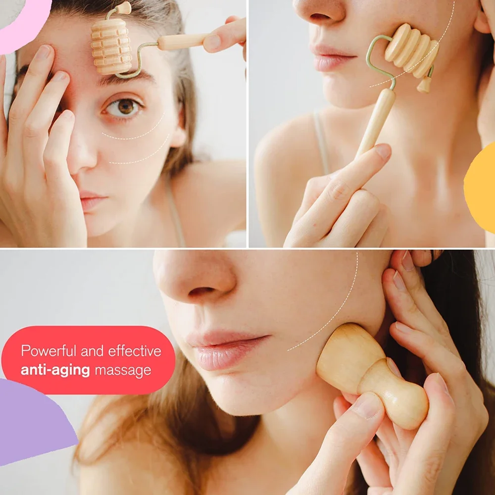 Wooden Face Massage Roller Facial Lifting Wrinkle Remover Face Anti-Cellulite Gua Sha Tool Facial Tissue Maderotherapy Roller