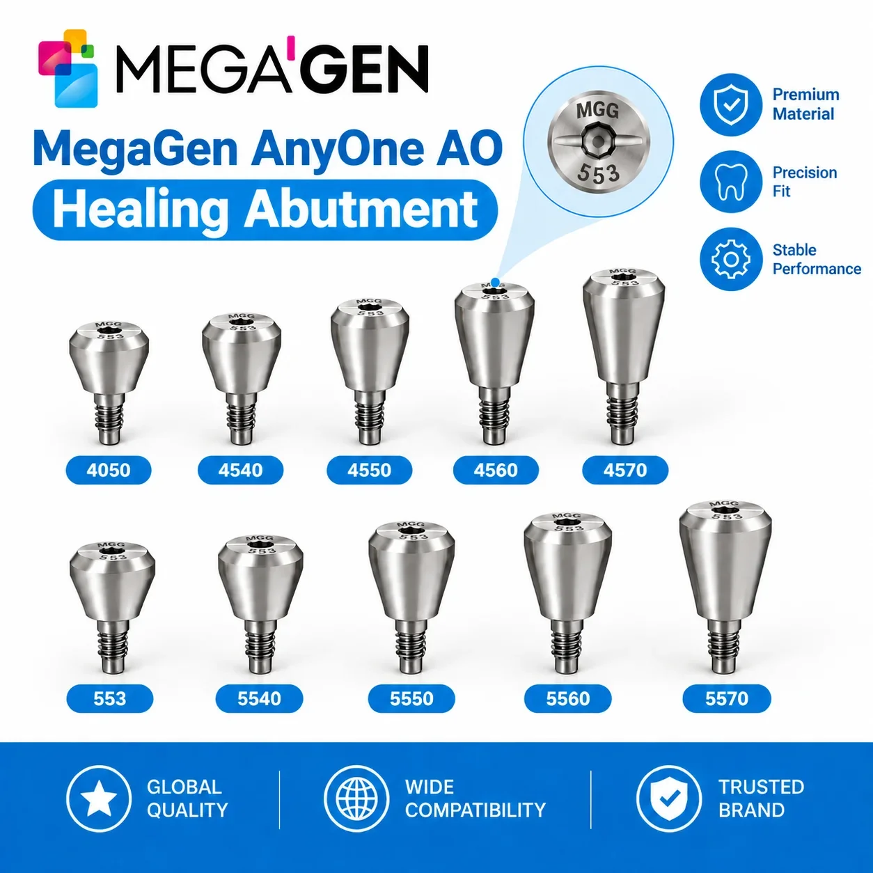 MegaGen AnyOne AO & AnyRidge AR Healing Abutment AO Straight Ti-Base Composite Abutment Dental Implant Prosthetic Components