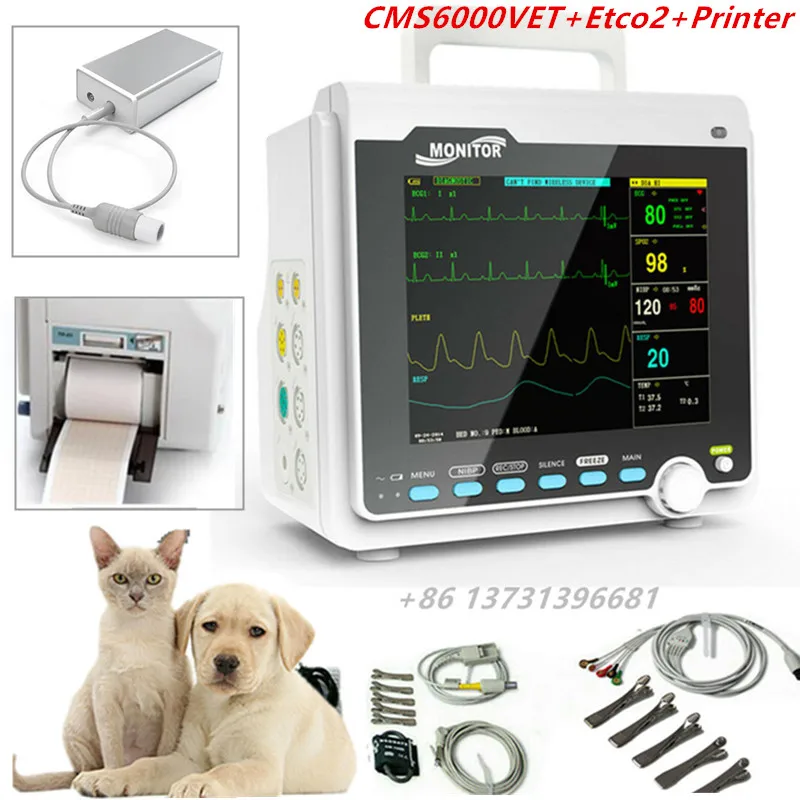CONTEC Manufacture Veterinary VET Vital Signs Patient Monitor Multi-Parameter Use (Printer, IBP, Etco2,Carrying Bag Optional)