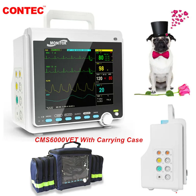 CONTEC Manufacture Veterinary VET Vital Signs Patient Monitor Multi-Parameter Use (Printer, IBP, Etco2,Carrying Bag Optional)