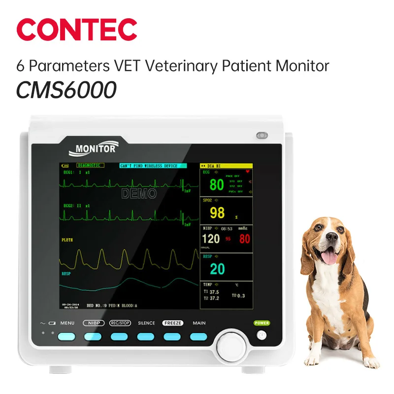 CONTEC Manufacture Veterinary VET Vital Signs Patient Monitor Multi-Parameter Use (Printer, IBP, Etco2,Carrying Bag Optional)