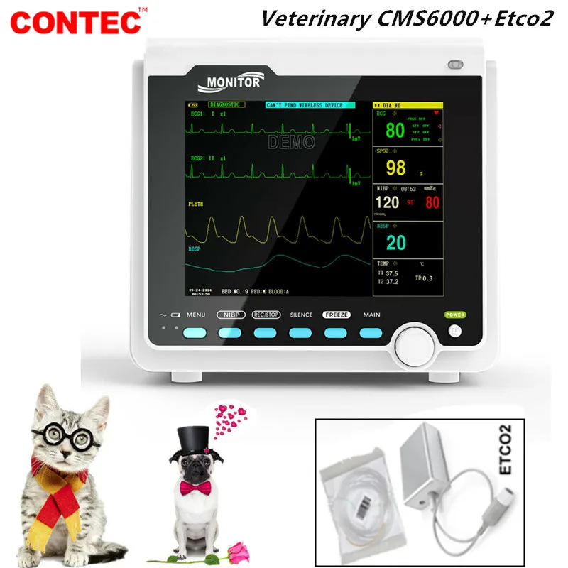 CONTEC Manufacture Veterinary VET Vital Signs Patient Monitor Multi-Parameter Use (Printer, IBP, Etco2,Carrying Bag Optional)
