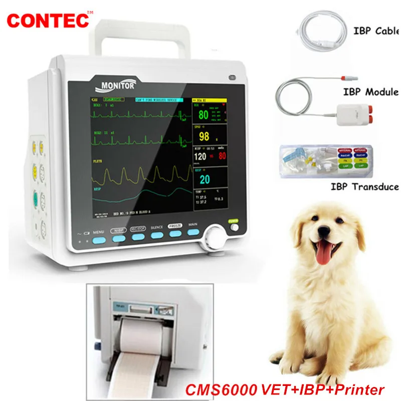 CONTEC Manufacture Veterinary VET Vital Signs Patient Monitor Multi-Parameter Use (Printer, IBP, Etco2,Carrying Bag Optional)