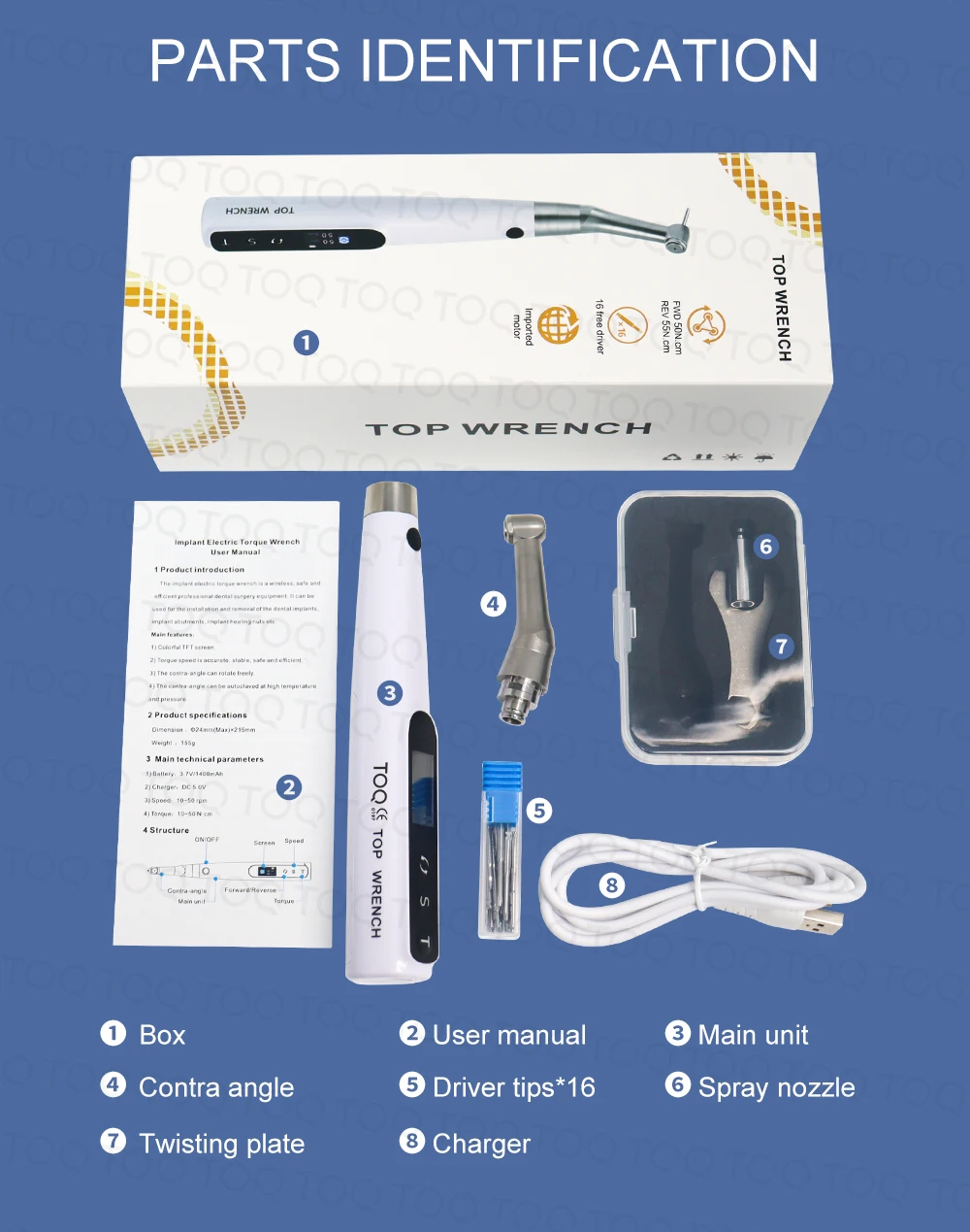TOQ Official Store Professional Dental Implant Electric Torque Wrench Universal Implant Torque Driver Repair Tool Kit With 16Pcs
