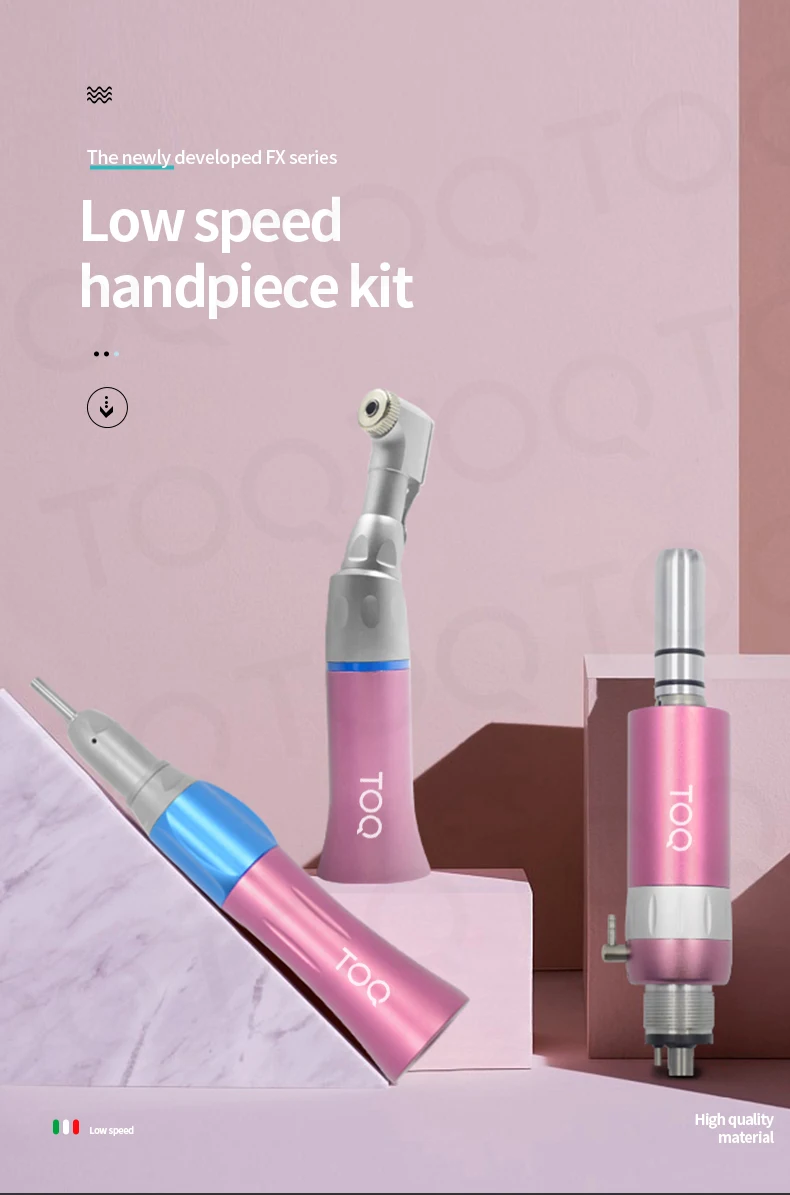 TOQ 2/4 Holes Pneumatic Air Turbine 3Pcs/Set Dental Low Speed Handpiece Kit Straight Handpiece Contra Angle Air Motor Colorful