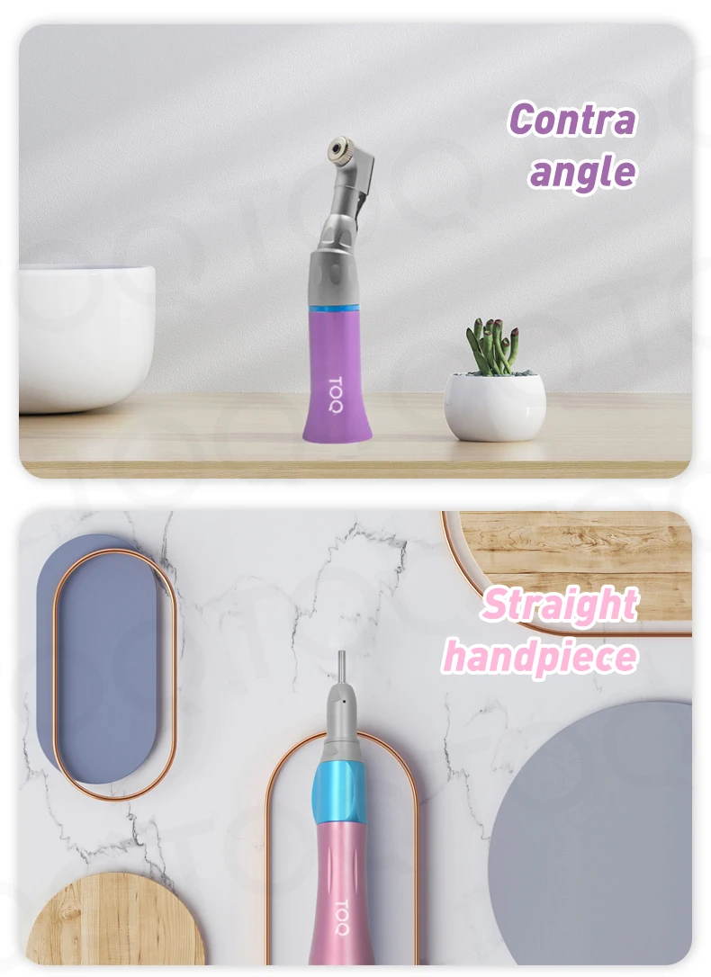 TOQ 2/4 Holes Pneumatic Air Turbine 3Pcs/Set Dental Low Speed Handpiece Kit Straight Handpiece Contra Angle Air Motor Colorful