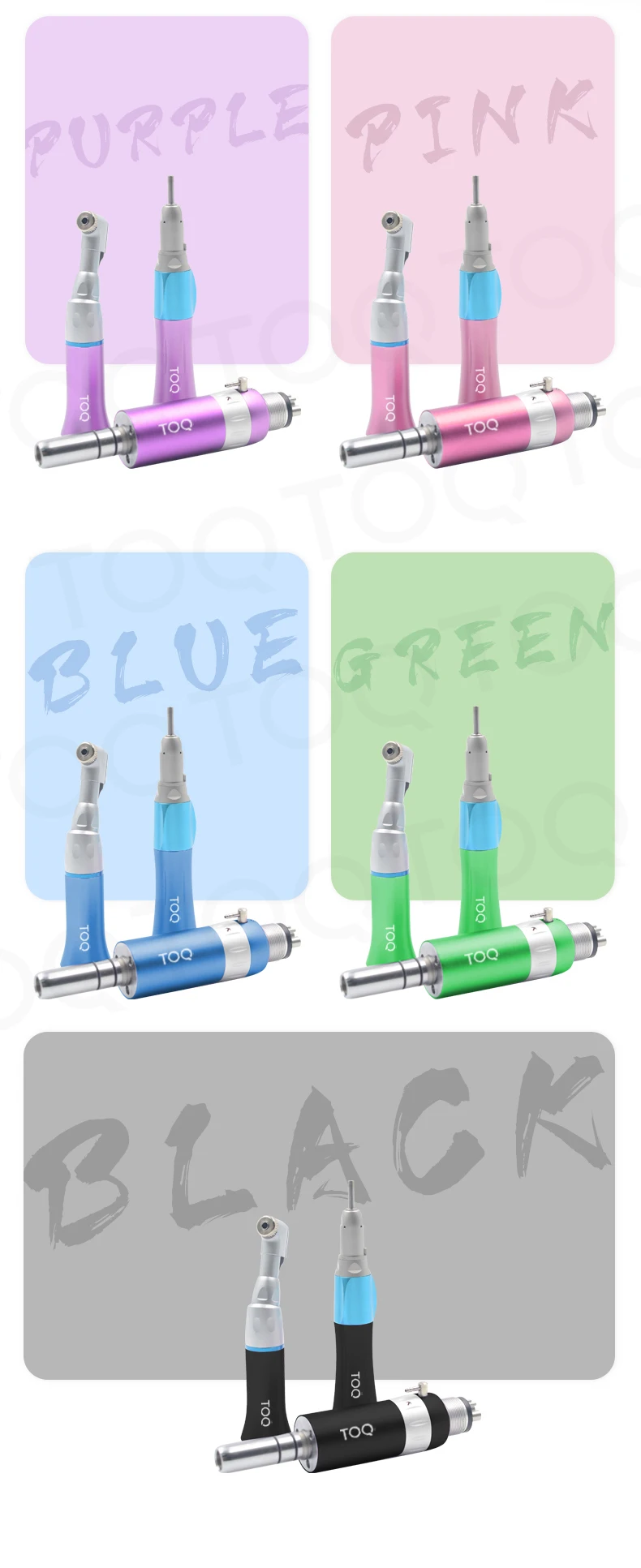 TOQ 2/4 Holes Pneumatic Air Turbine 3Pcs/Set Dental Low Speed Handpiece Kit Straight Handpiece Contra Angle Air Motor Colorful