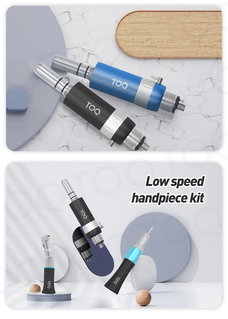 TOQ 2/4 Holes Pneumatic Air Turbine 3Pcs/Set Dental Low Speed Handpiece Kit Straight Handpiece Contra Angle Air Motor Colorful