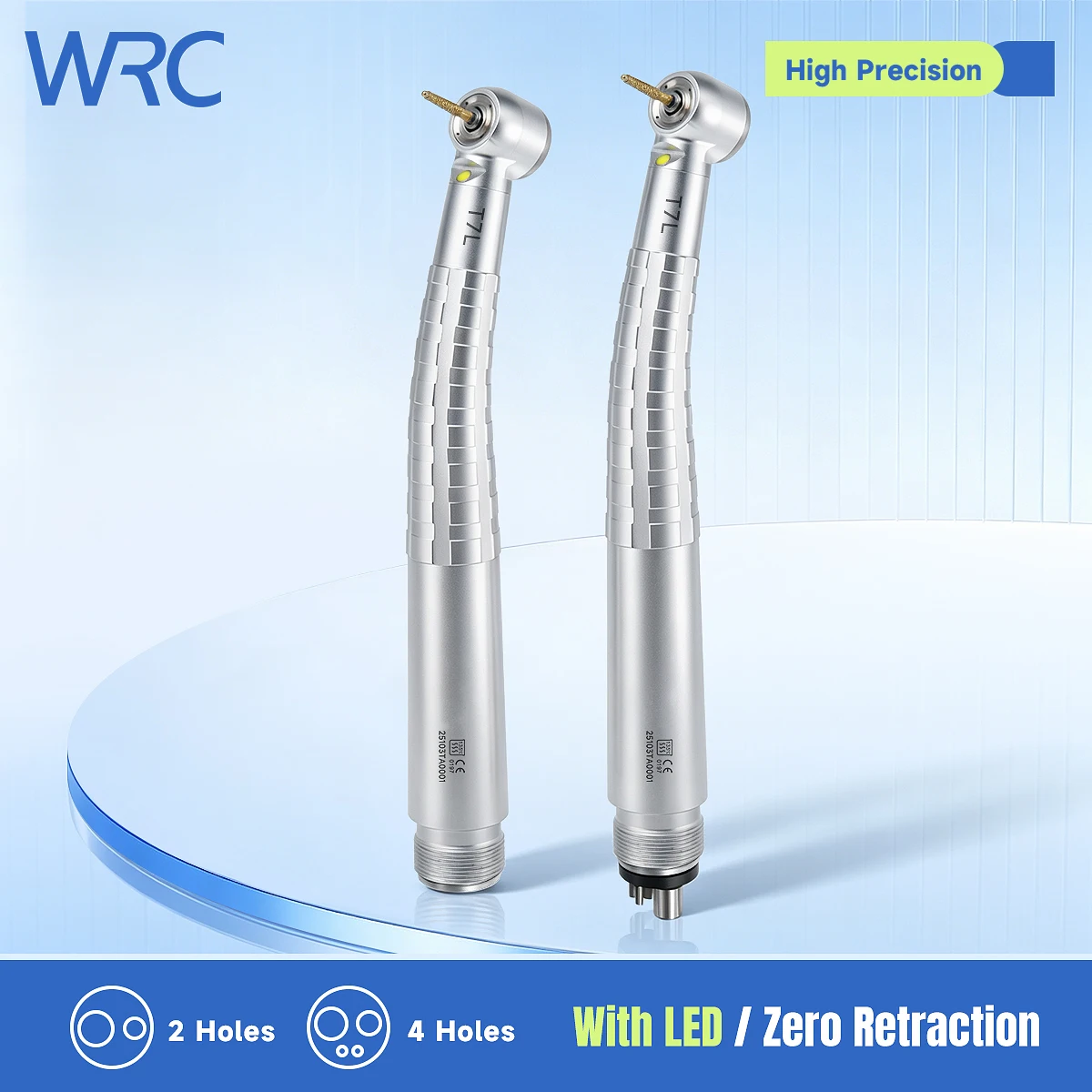 Dental LED High Speed Handpiece T7L Zero Retraction 4 Water Spray Push Button 2/4 Holes Air Turbine Handpiece for Dental Clinic