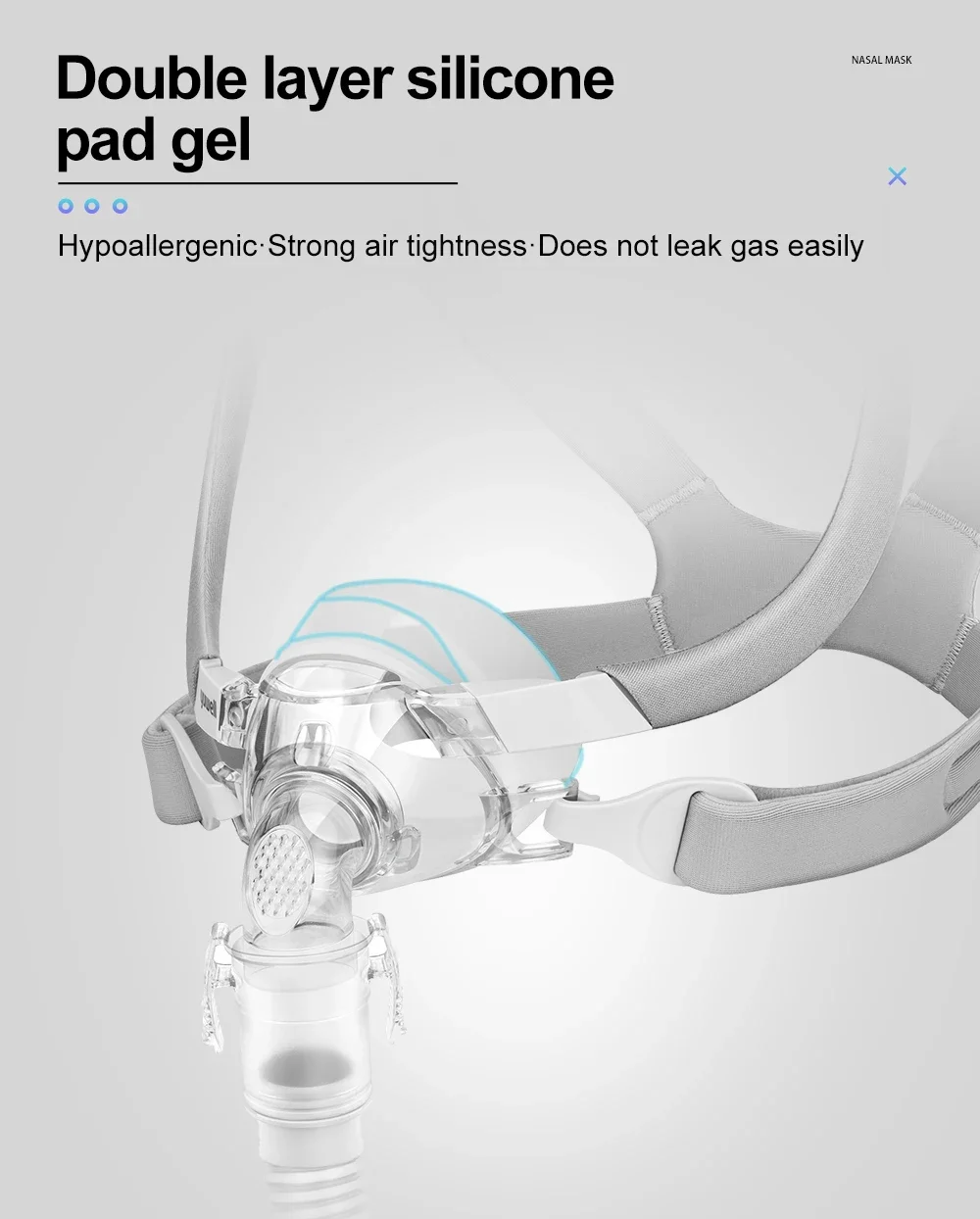 Yuwell YN03 Nasal Mask with Headgear Tube Silicon Gel Cushion for APAP CPAP Machine Sleep Apnea Anti Snoring Wide Field of View