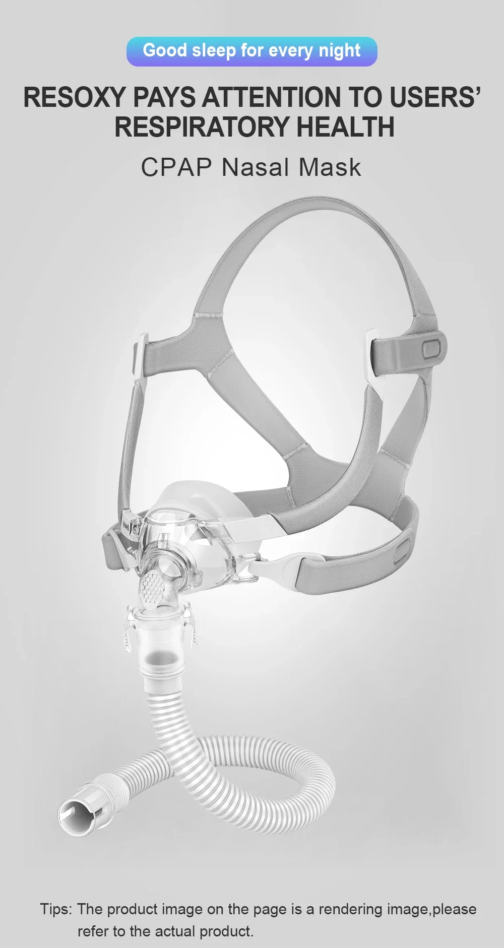 Yuwell YN03 Nasal Mask with Headgear Tube Silicon Gel Cushion for APAP CPAP Machine Sleep Apnea Anti Snoring Wide Field of View