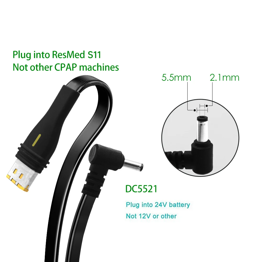 Resmed S11 Battery Cord Cable Plug Supply For ResMed AirSense 11 Machine Travelling on Airplane Train Vehicle Vacation Holiday