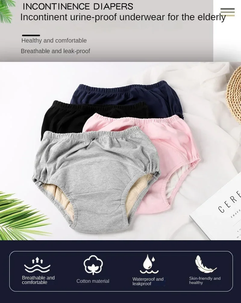 Adult Diaper Underwear Breathable Cotton Elderly Incontinence Leak-Proof Briefs Men Women Reusable Disability Care Triangle Pant