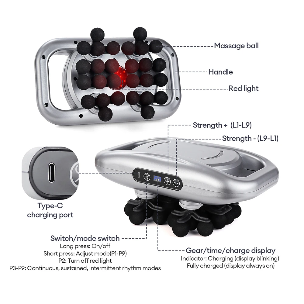 24/28/48/66 Heads Body Fascia Massage Gun High Frequency Vibration Strong Power Muscle Massager Neck Shoulder Waist Back Relax