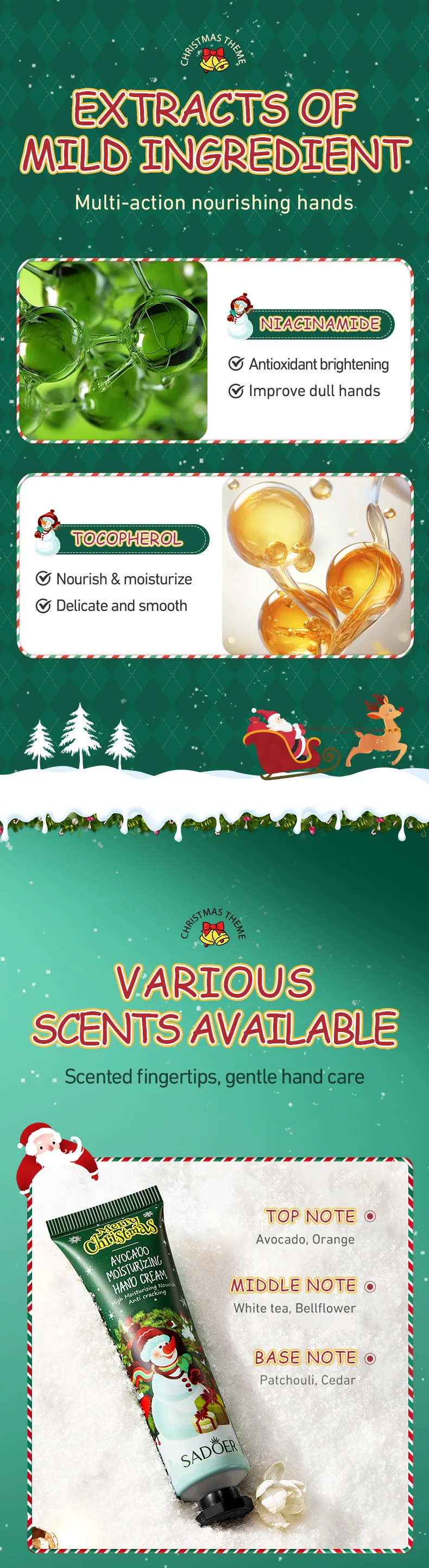 SADOER Christmas Gift Set 5Pcs Hand Cream Autumn Winter Moisturizing Anti‑Dry Crack Repair Smooth Fragrance Hand Care Lotion