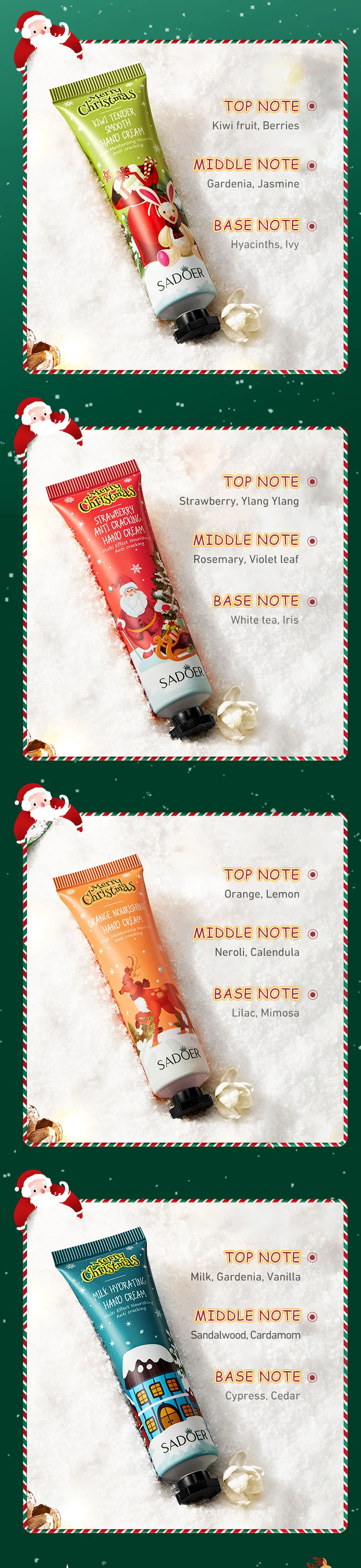 SADOER Christmas Gift Set 5Pcs Hand Cream Autumn Winter Moisturizing Anti‑Dry Crack Repair Smooth Fragrance Hand Care Lotion