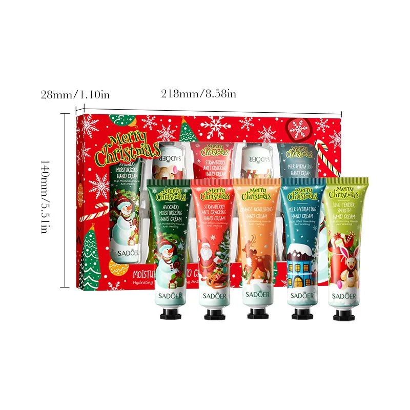 SADOER Christmas Gift Set 5Pcs Hand Cream Autumn Winter Moisturizing Anti‑Dry Crack Repair Smooth Fragrance Hand Care Lotion