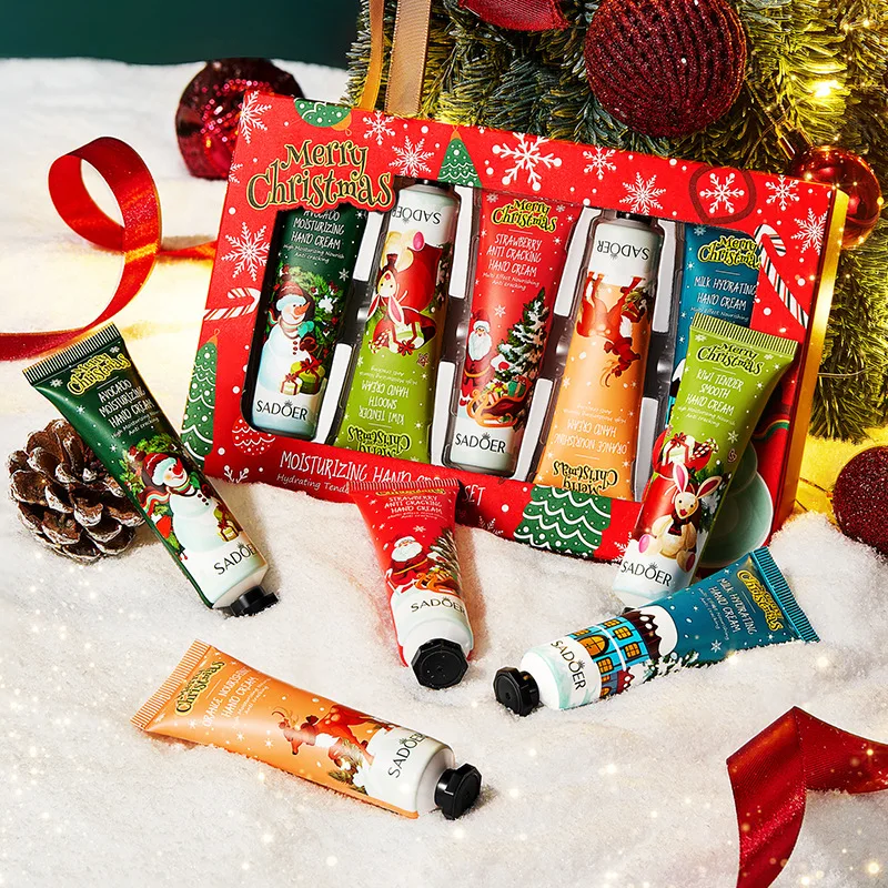 SADOER Christmas Gift Set 5Pcs Hand Cream Autumn Winter Moisturizing Anti‑Dry Crack Repair Smooth Fragrance Hand Care Lotion