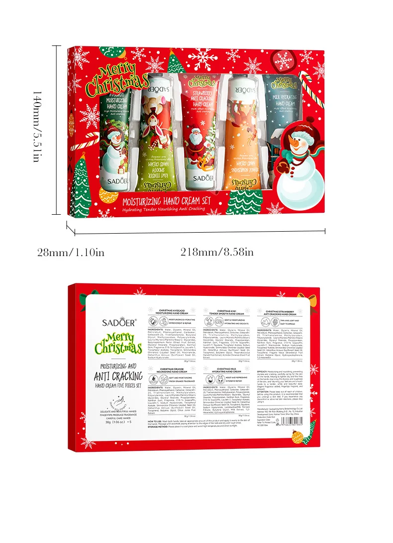 SADOER Christmas Gift Set 5Pcs Hand Cream Autumn Winter Moisturizing Anti‑Dry Crack Repair Smooth Fragrance Hand Care Lotion