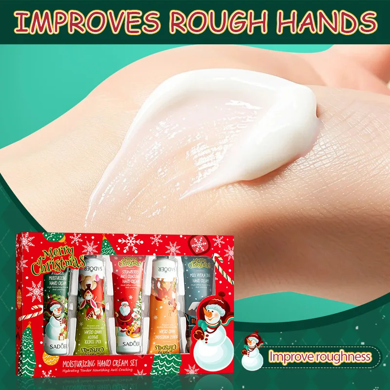 SADOER Christmas Gift Set 5Pcs Hand Cream Autumn Winter Moisturizing Anti‑Dry Crack Repair Smooth Fragrance Hand Care Lotion