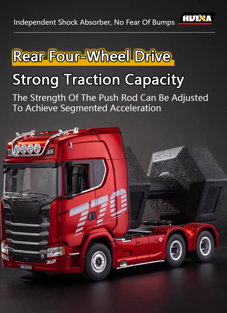 HUINA 1501 770S Alloy Tractor 19CH RC Truck 1/18 2.4G Remote Control Engineering Trailer Truck with Light and Sound Toys