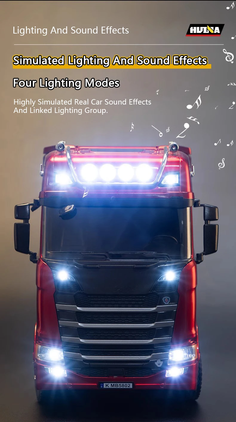 HUINA 1501 770S Alloy Tractor 19CH RC Truck 1/18 2.4G Remote Control Engineering Trailer Truck with Light and Sound Toys