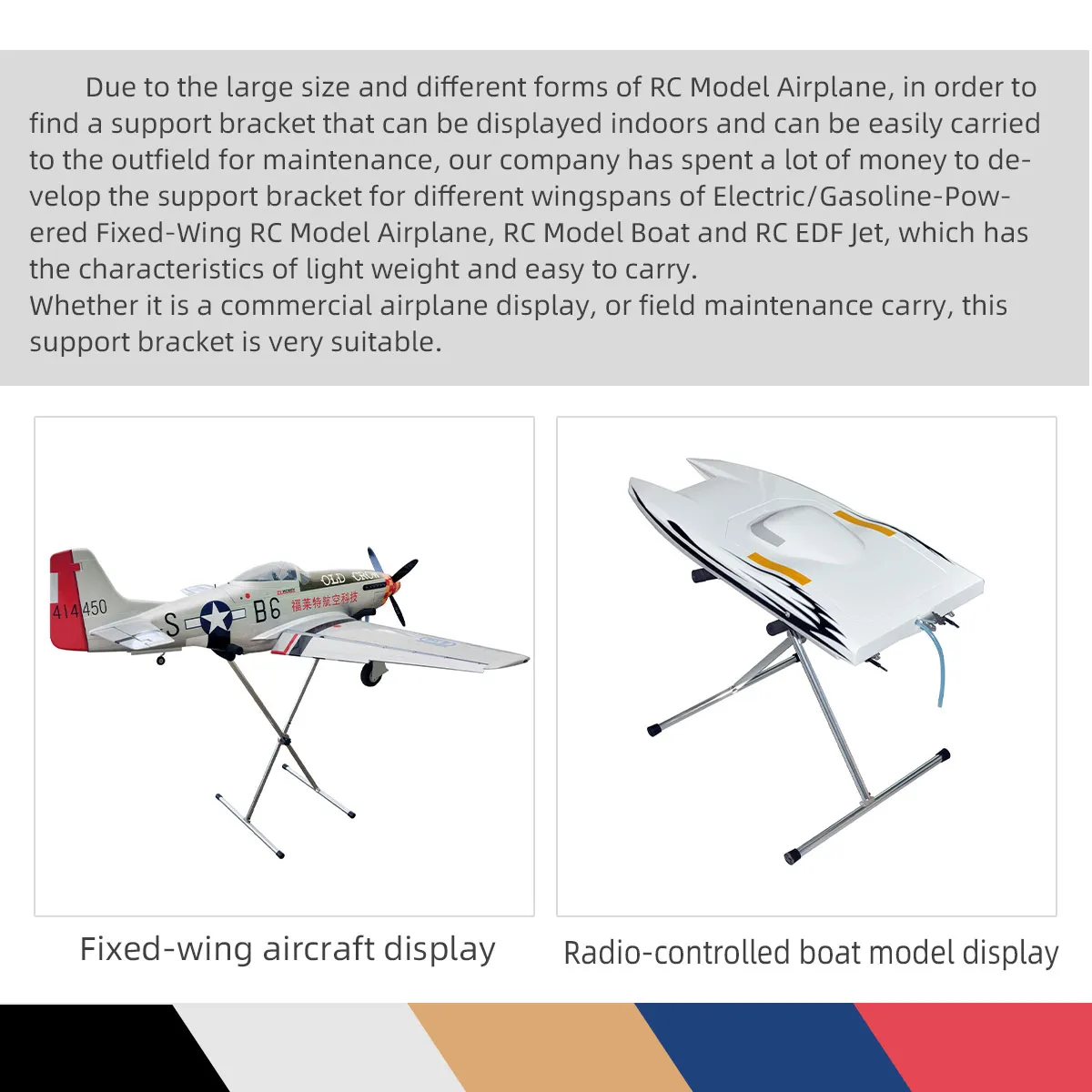 Model Display Stand Folding Aluminum Alloy Support Bracket for RC Toy Airplane Jet Boat or DIY Models