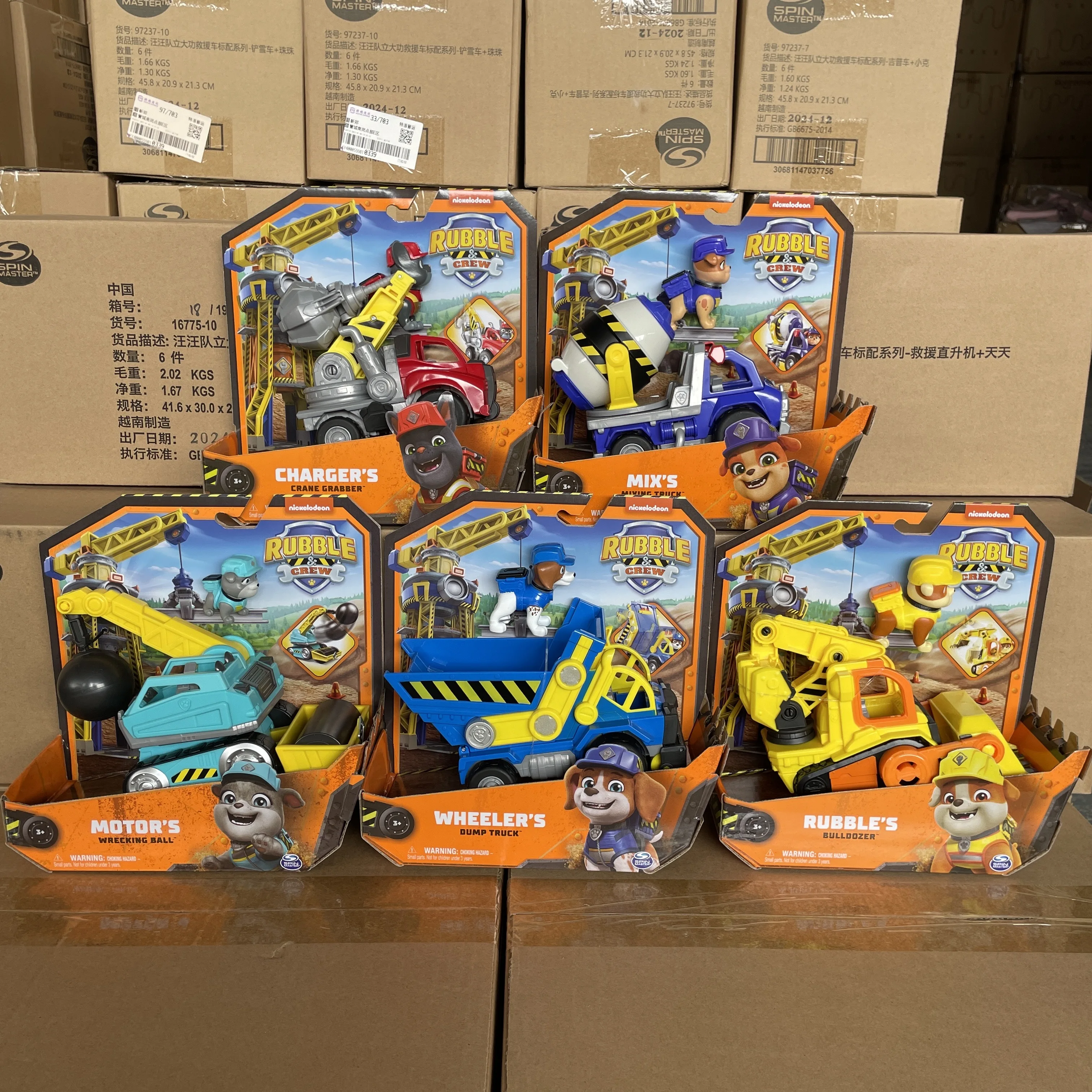 Original PAW Patrol Rubble & Crew Vehicle Truck Toy Motor Wheeler Mix Charger Truck with Collectible Action Figure Kids Toy