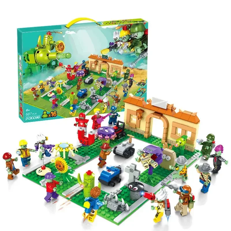 Plants Vs. Crazy Backyard Battle Building Set, DIY Assembly Model for Desktop Decor, Gift for Fans & Adults