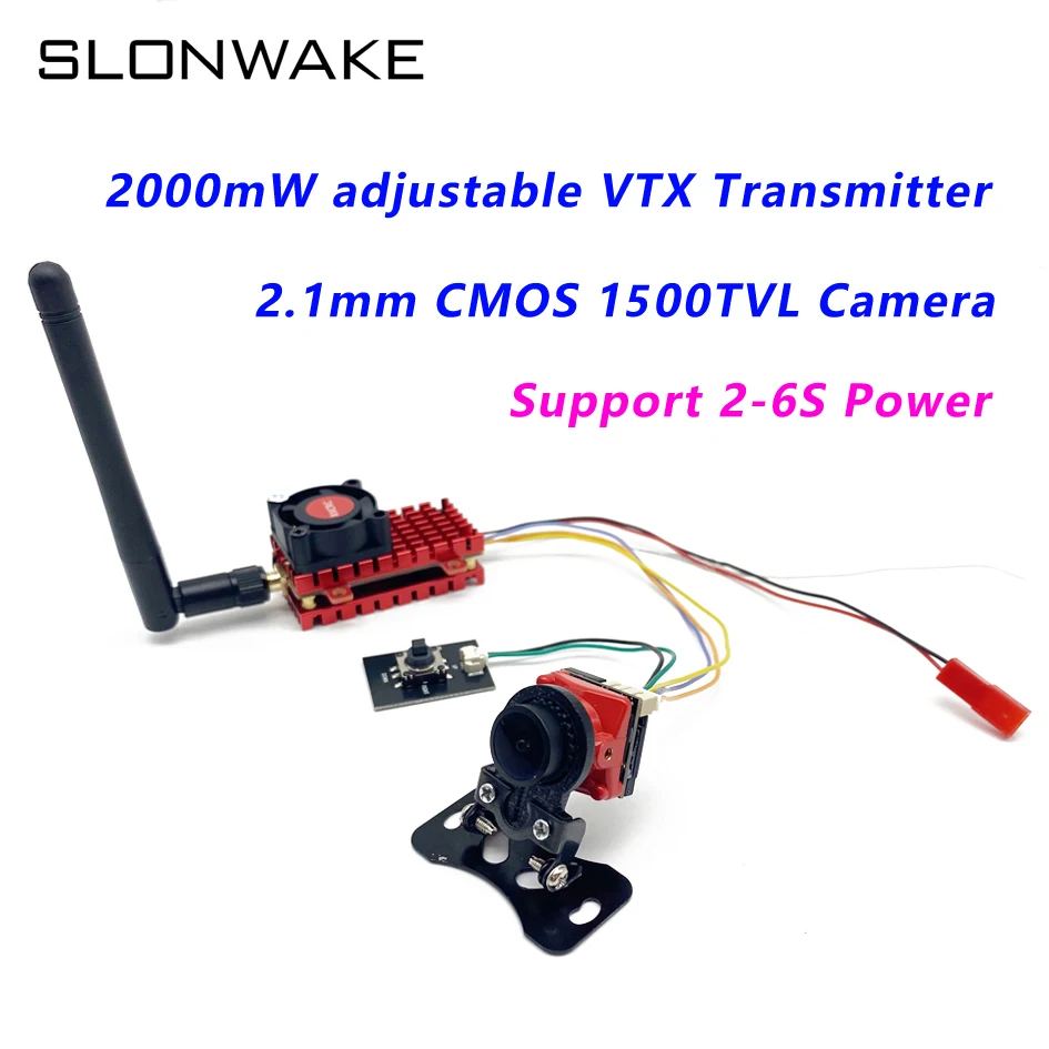 Over 20Km 5.8Ghz 2W FPV Wireless VTX Transmitter Built-in Microphone and 2.1mm cmos 1200TVL fpv camera use for long distance